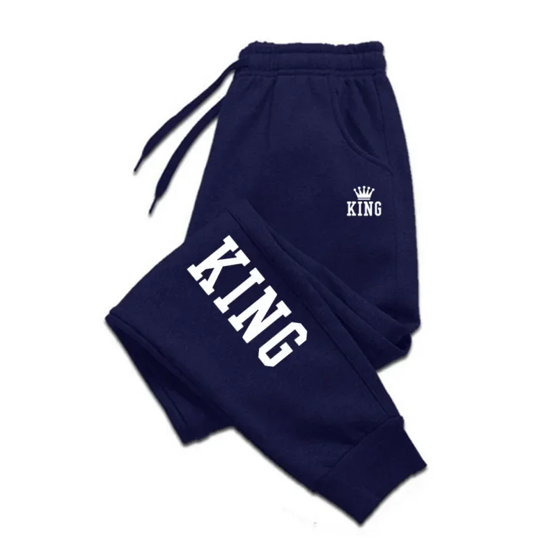 King Print Running Pants Mens Spring Autumn Drawstring Pants Street Style Sports Pants Fitness Solid Sweatpants