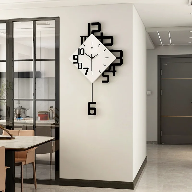 Wall clock living room advanced sense modern simple dining room decorative clock no punching creative clock wall hanging