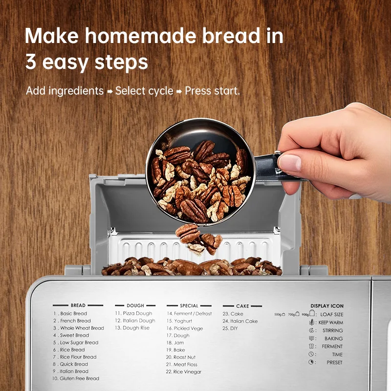 صانع الخبز الأوتوماتيكي مع مقلاة قابلة للإزالة، آلة عجن وتخمير العجين للخبز المنزلي، سهلة التنظيف الذكية #2