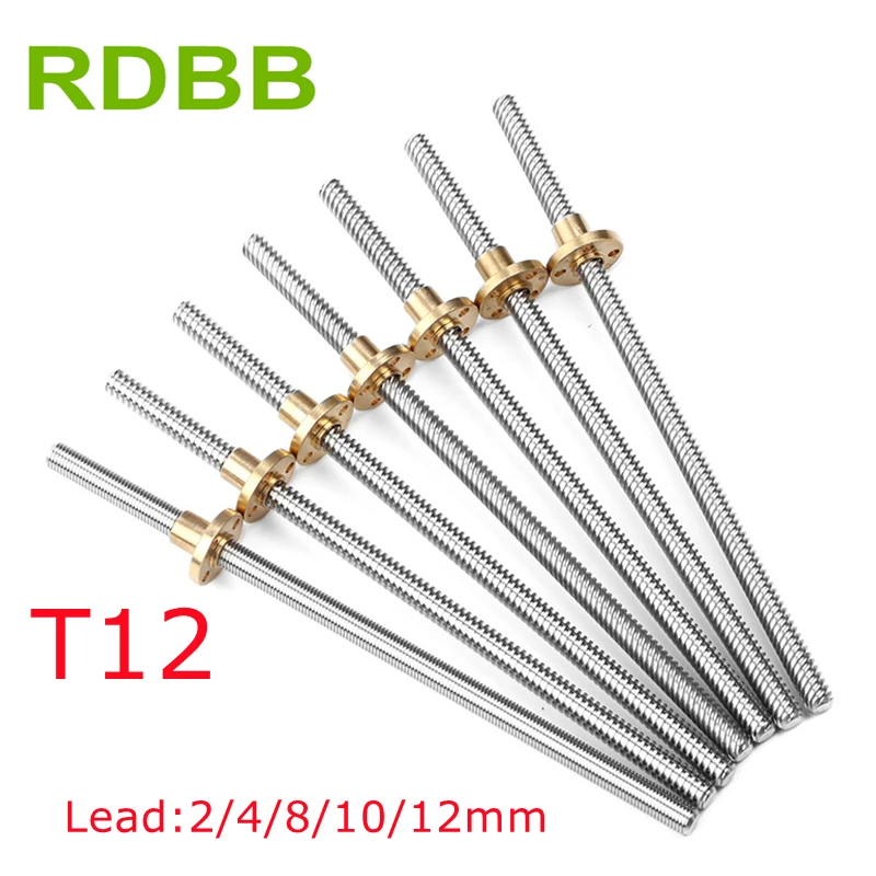 

3D Printer T12 Lead Screw 12mm diameter Lead 2mm 4mm 8mm 10mm Length100 200 300 400 500 600 mm with Brass Nut