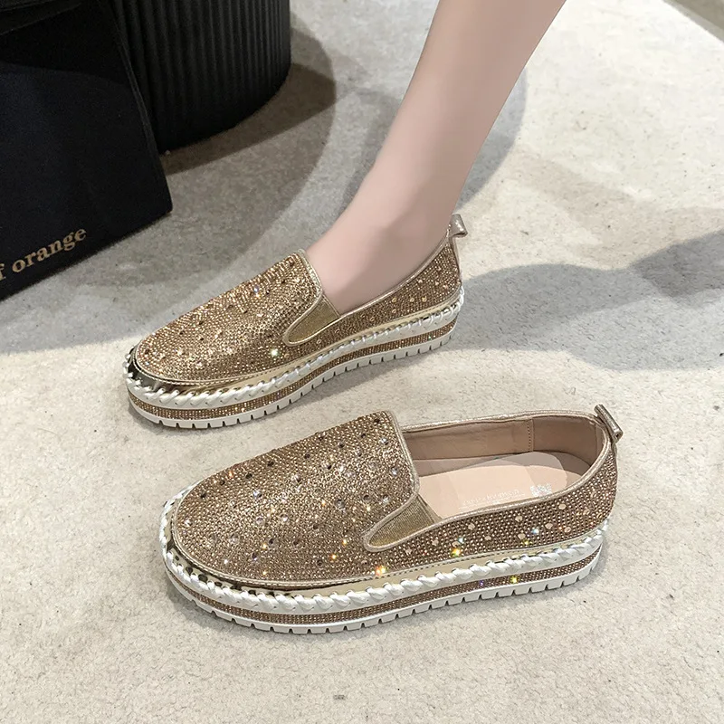 Round Toe Womens Loafers Shoes Clogs Platform Slip-on Female Footwear Casual Sneaker All-Match Modis Crystal Creepers Slip On Dr