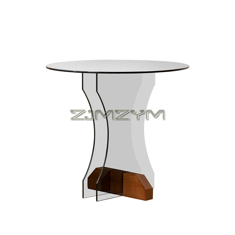 Modern Round Side Table with Tempered Glass Top and Solid Wood Stand, Coffee Table, Glass End Table for Living Room, Balcony