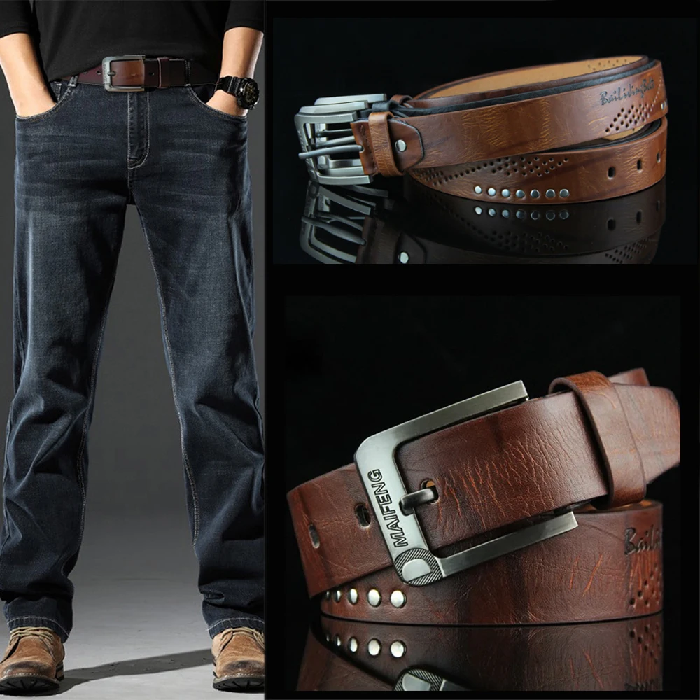 

New Leisure Men's Belt Needle Buckle Belt Retro Style Rivet Belt Collocation Pants Fashion Male Waist Strap Pu Leather Waistband