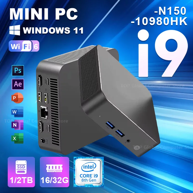 윈도우 11 미니PC 인텔 코어 i9 10980HK 인텔 N150 16GB 32GB 램 WIFI6 BT5.2 4K 1TB 2TB SSD 1000Mbps 휴대용 게이밍 컴퓨터 PC