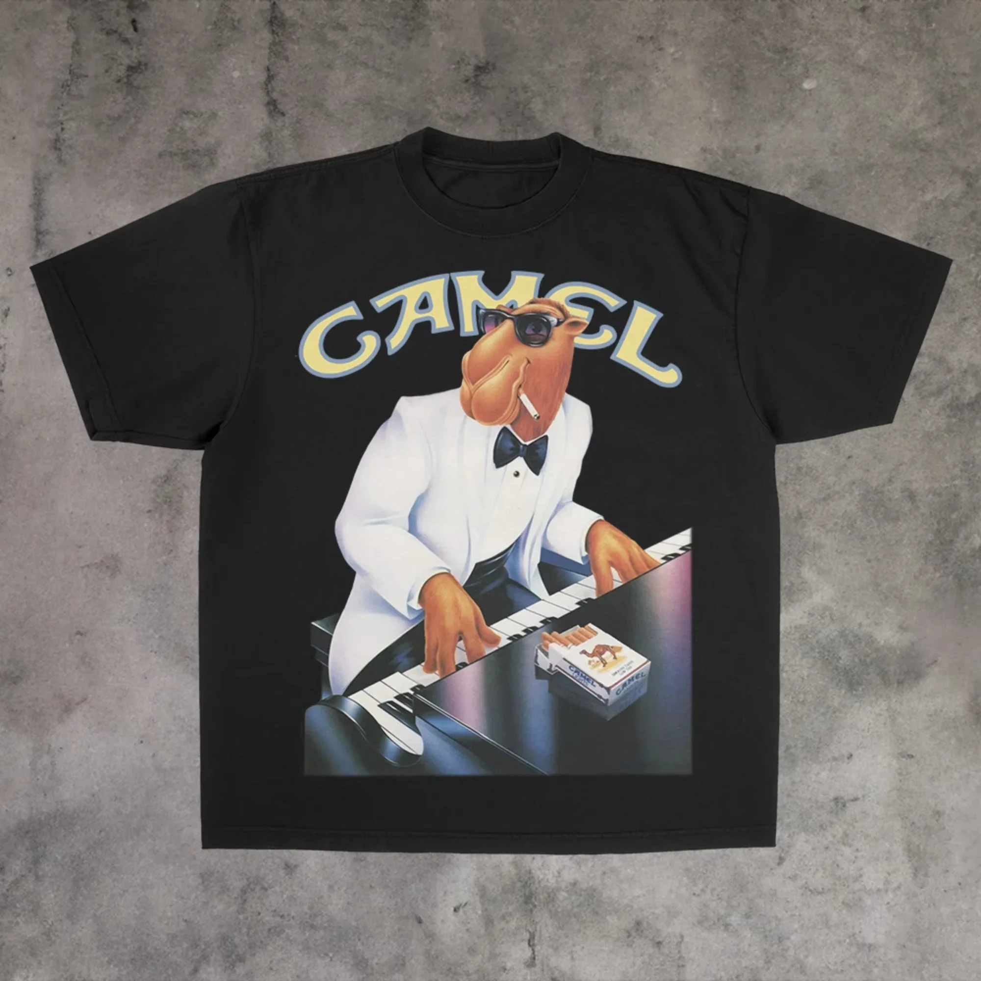 Pop Summer Camel Cigarette Graphics Cotton T-Shirt 2026 Summer New American Style Tough Guy Men's Fashion