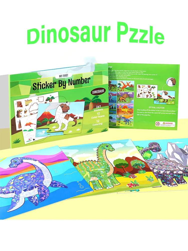 

Children's sticker book 3-6 years old handmade diy dinosaur puzzle sticker book early education toys sticker book