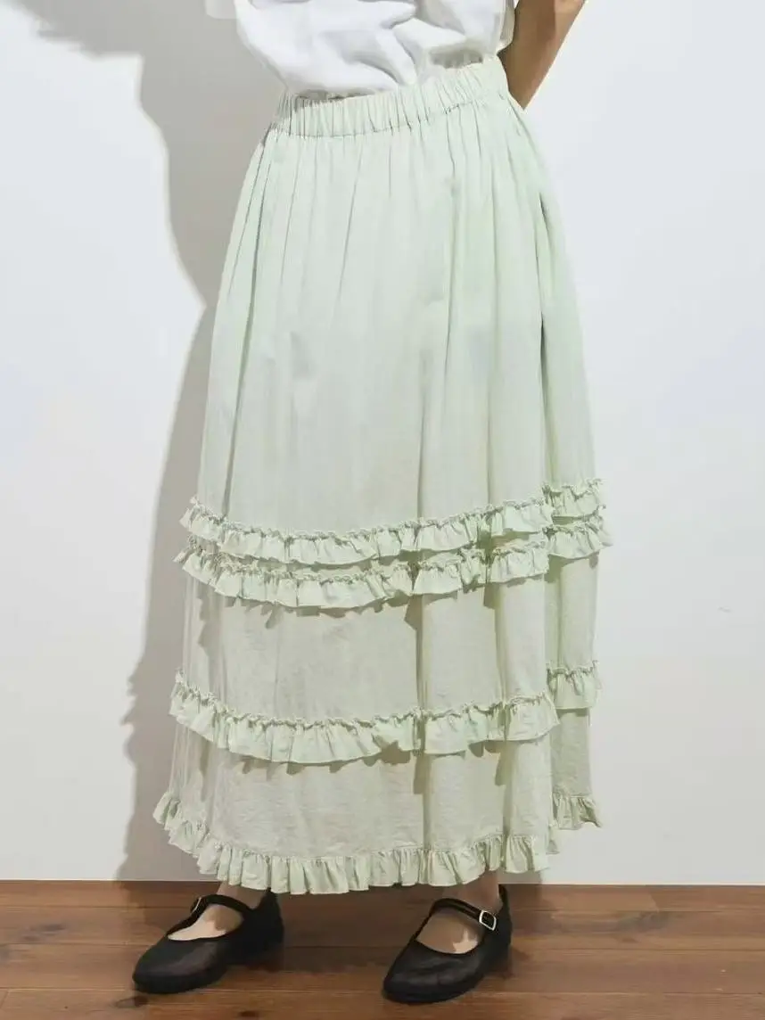 Fig London Versatile High Waist Half Skirt with Lace Trim Cake Style Loose Fit Women's Skirt for Autumn Season