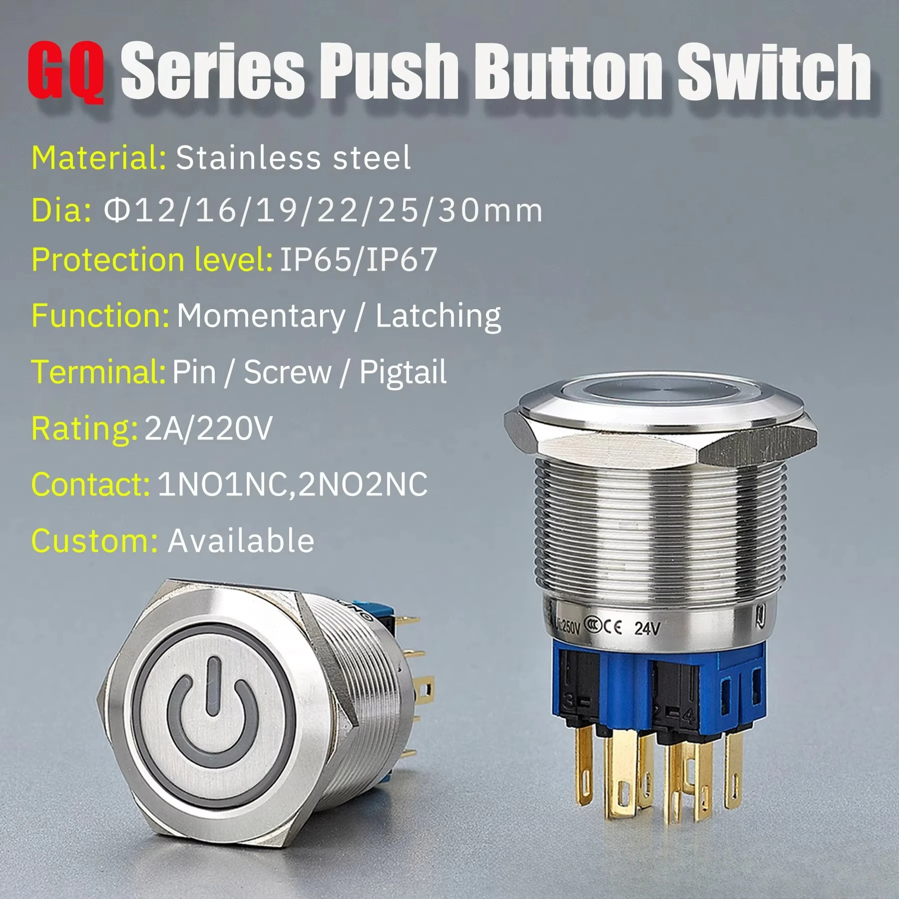 20pcs Push Button Switch Factory 12mm 16mm 19mm 22mm Metal Momentary Push Button Switches with Light