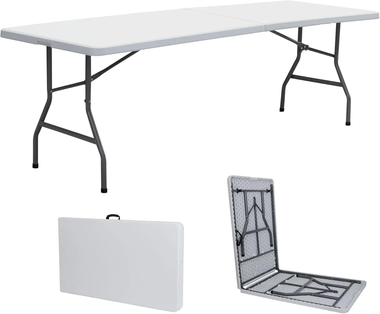 

8ft Portable Folding Table Plastic Indoor Outdoor Picnic Party Camp Dining Table with Handle, White