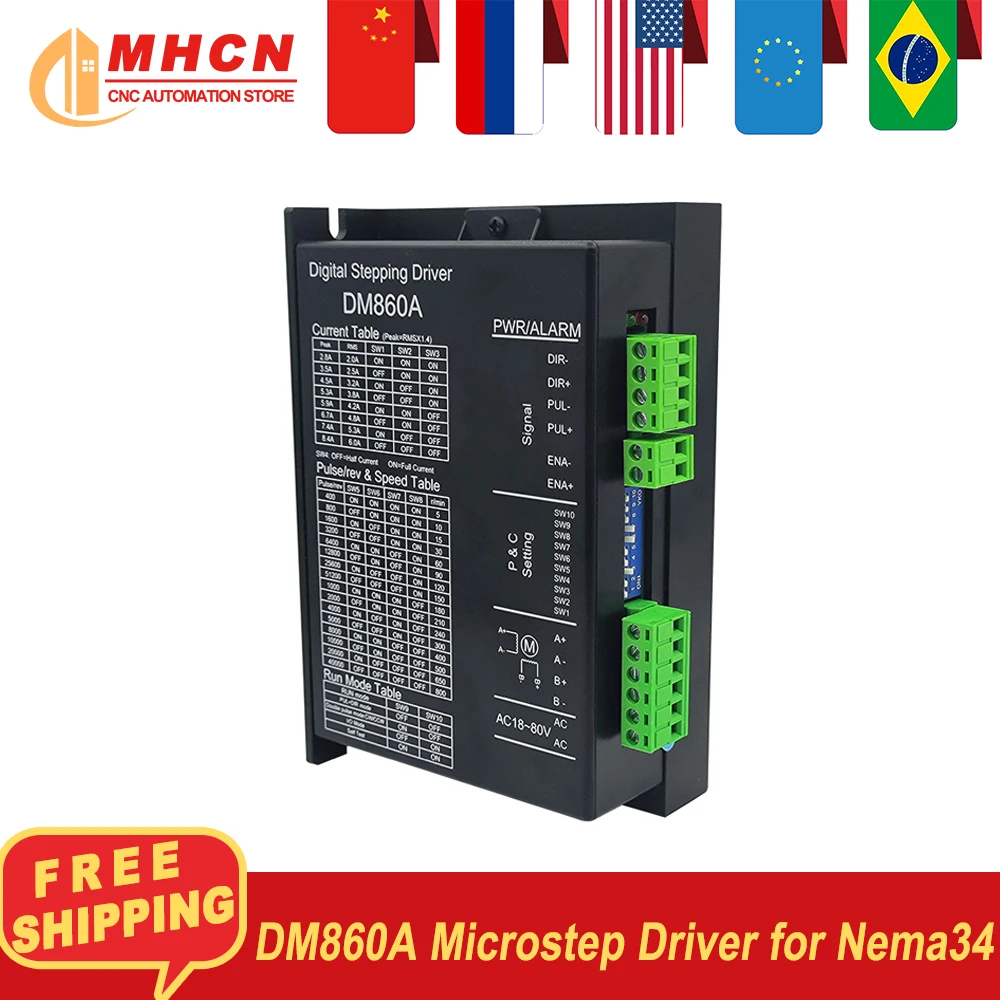 DM860A Microstep Motor Driver Suitble for Nema34 Stepper Motor Supply Voltage AC18-80V DC24-110V 200KHZ 8.4A for CNC