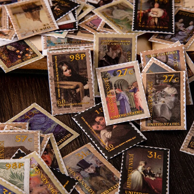8 Design Retro Art Post Office Series Sticker Dedicated Paper Label PET Album Material Luggage Decoration Sticker