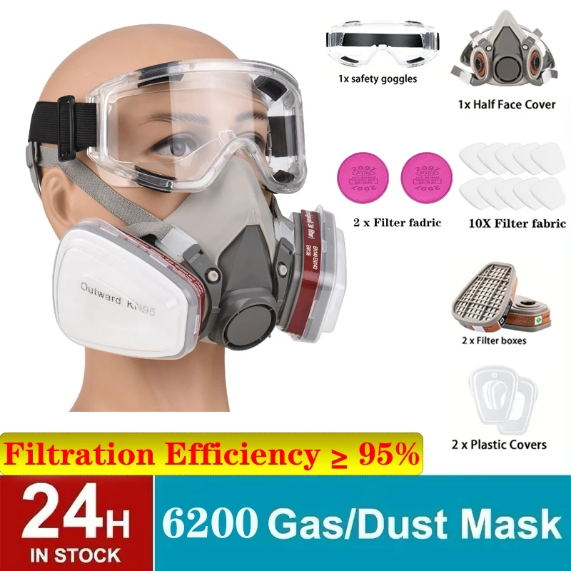 18 in 1/6200 half face dust mask respirator for industrial paint spraying, chemical organic vapors, with filter protection