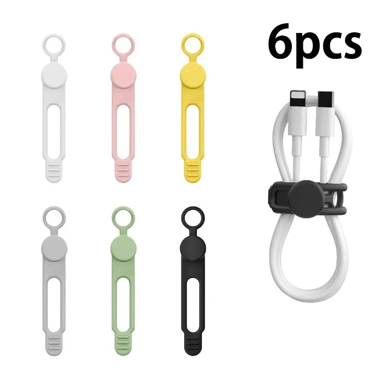 6pcs Organize Your Cables in Style with Multicolor Durable Silicone Cable Ties!