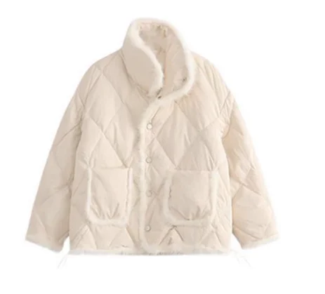 女性用新作冬物ゆったり長袖多用途韓国風綿入りジャケットファッション年齢層を問わず暖かいダイヤモンド格子柄ショートコート