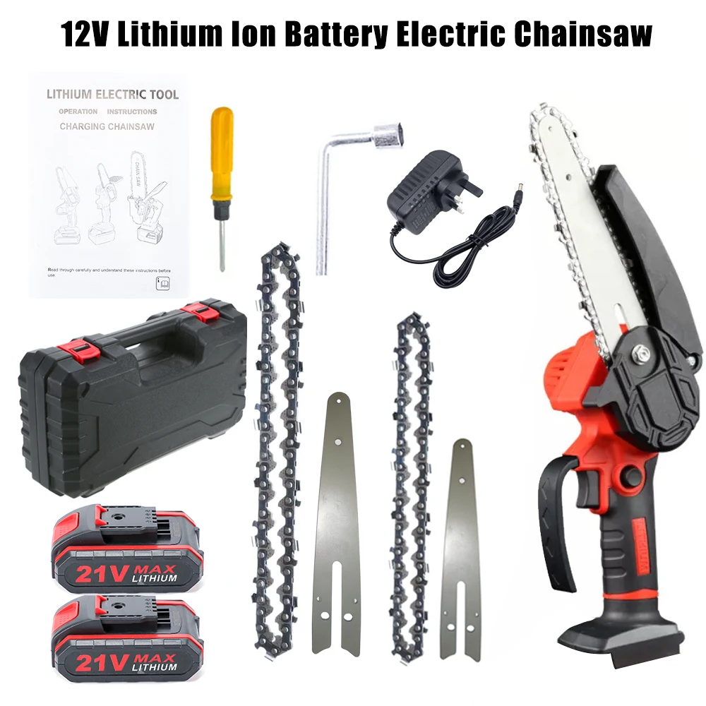 Mini Chainsaw 4 inch 6 inch Portable Chainsaw with Security Lock 2 Chains 21V Rechargeable Battery Operated Electric Chainsaw