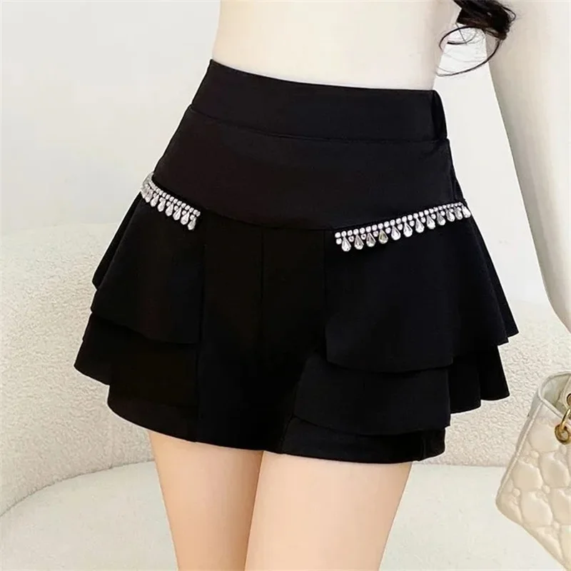 Women's Half Skirt 2026 Spring/Summer New Collection Women's Cake Skirt Pants Lotus Leaf High Waist Elastic Casual Shorts Skirt