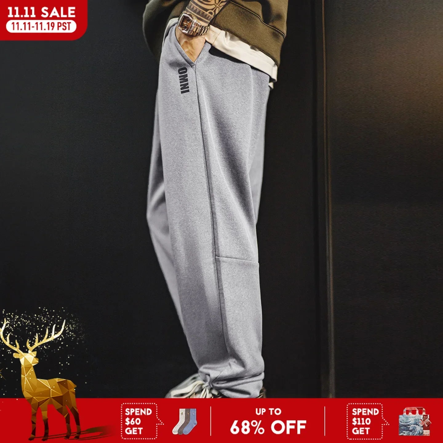 

Maden Men's Casual Solid Color Easypants Elastic Waist Breathable Sweatpants Straight-Leg Cuffed Sports Training Pants for Fall