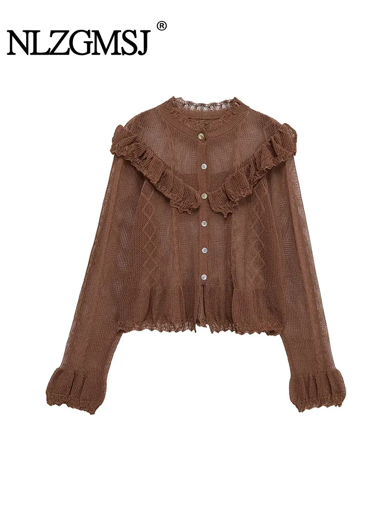 

NLZGMSJ Chic Sexy Transparent Women Solid Tops Long Sleeve O Neck Tierred Tops Fashion 2025 Spring Autumn Streetwear Tops