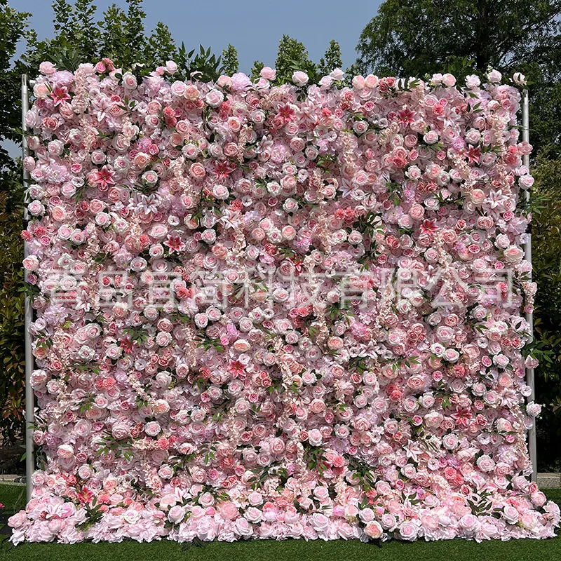 Customized Light Pink Hydrangea Rose Hanging Vine Wall Background Wall Gradual Change Color High Density High Level Wedding