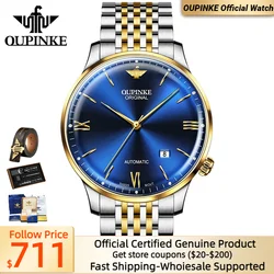 OUPINKE 3269 High-end Swiss Movement Watch Men Sapphire Mirror 316 Stainless steel Date Roman Scale Luxury Man Wristwatches