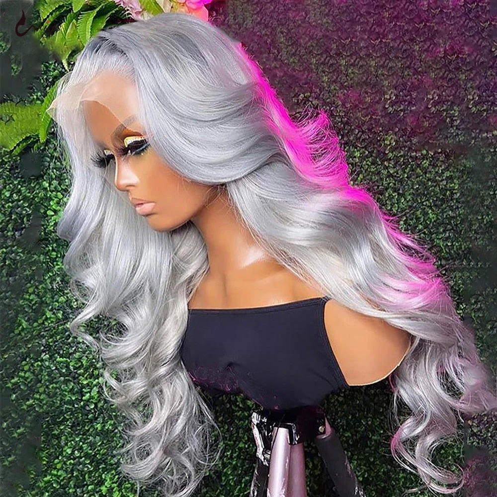 Silver Grey Body Wave Lace Front Wig 13x4 Lace Frontal Human Hair Wigs Transparent Brazilian Colored Wigs For Women Hair