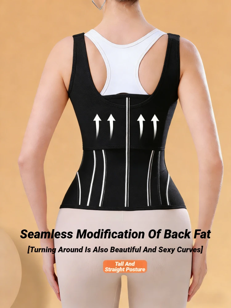 Body Shaper Shapewear Women Vest Tops Double Compression Waist Trainer Corset Adjustable Zipper And Hook-Eyes Latex Tummy