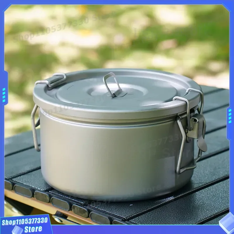 Pure Titanium Camping Pot Lightweight Outdoor Cooking Vessel with Liner Micro Pressure Design for Open Flame Hiking