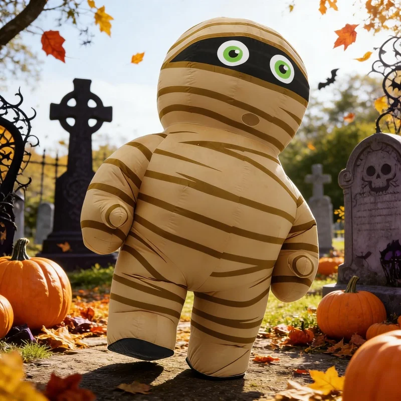 2M/2,6M Halloween Mumien-Aufblaskostüm Plüsch Ganzkörper-Anzug für Erwachsene Party Cosplay Laufkostüm Requisiten