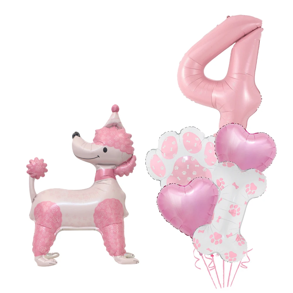 Pink Poodle Dog & Number Balloon Set for Birthday Shower Baptism Anniversary Pet Theme Decoration view 3