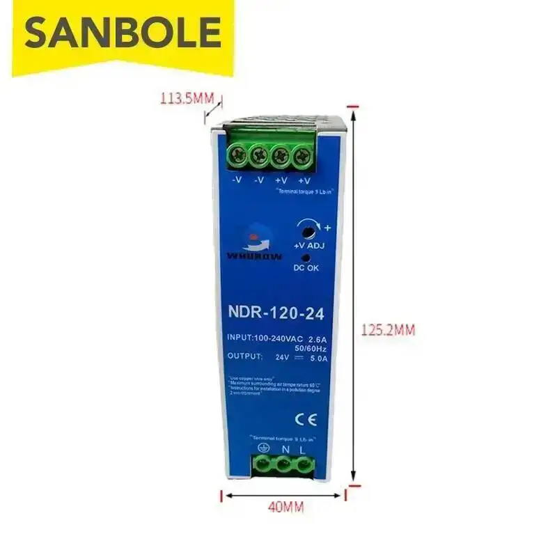 NDR-120-24 DIN Rail Mounted Guide Type Switching Power Supply Ultra-thin 12V10A /24V5A 120W Metal Shell AC/DC