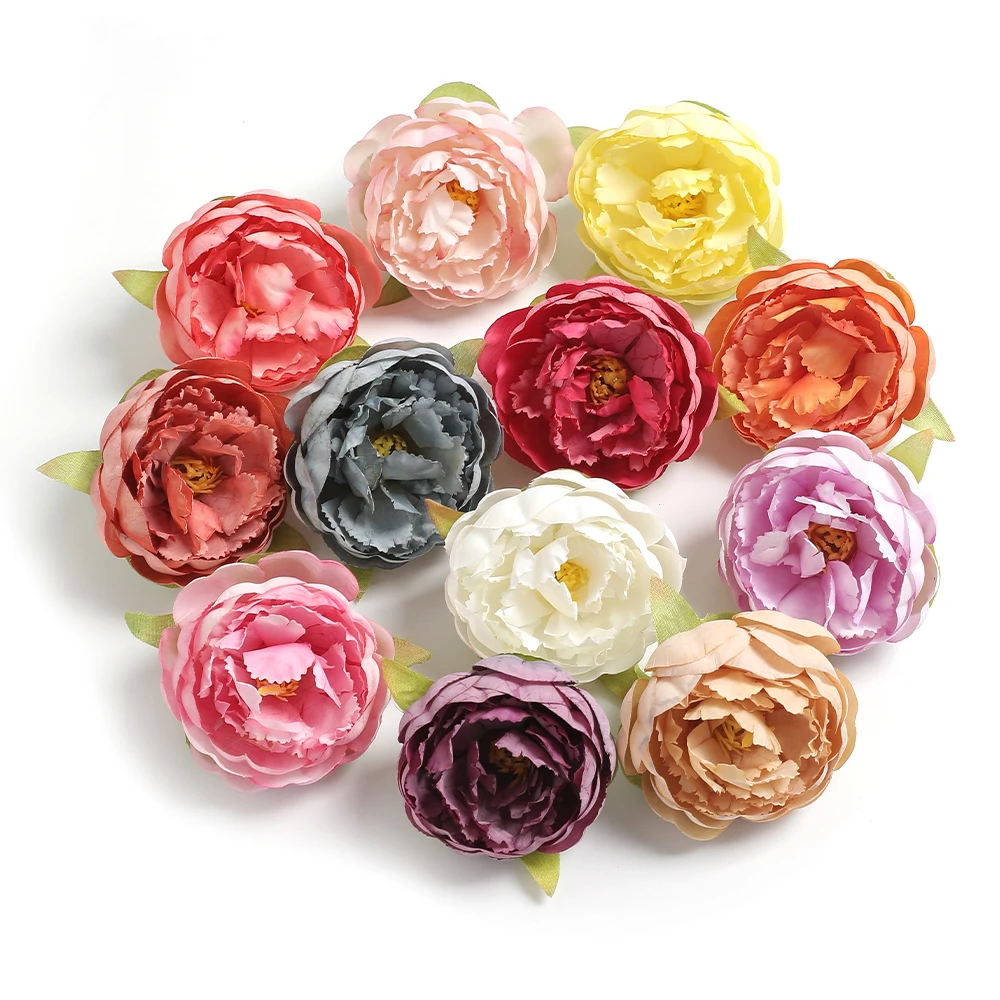 

5Pcs Peony Artificial Flowers Heads 7CM Silk Fake Flower for Home Decor Wedding Decoration Bride DIY Wreath Craft Gift Accessory