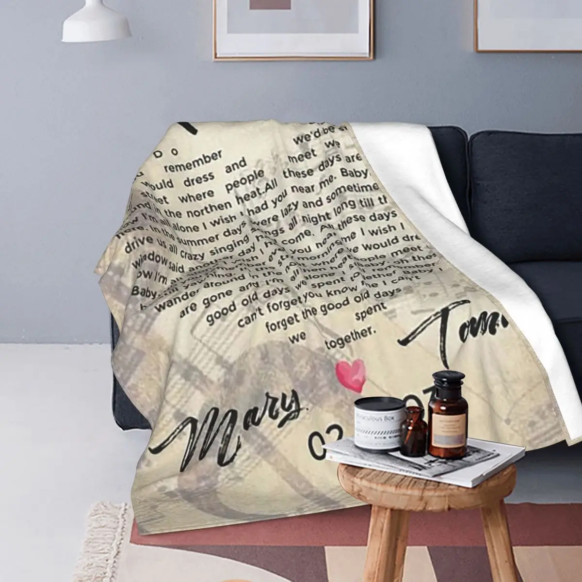 Message Song And Lyrics Valentines Day Gift For Boyfriend Custom Letter Blankets Sofa Cover Velvet Throw Blankets for Bedding