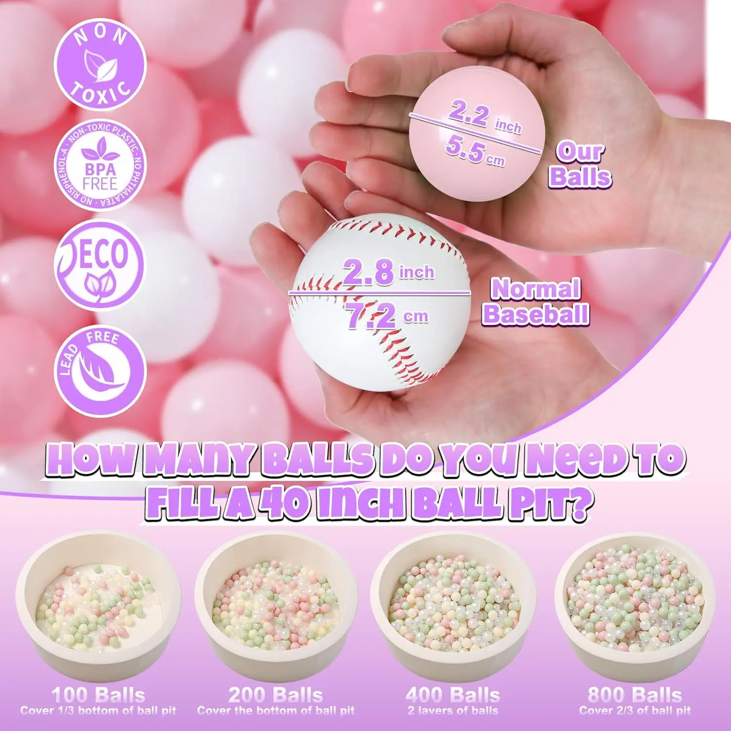 Bola poço bolas para crianças crianças bolas de plástico para bola-pino cercadinho piscina bebê pastel festa decoração rosa 50 pçs bolas