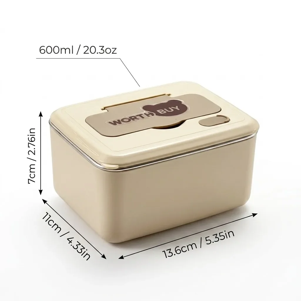 Draagbare, vierkante lunchbox met deksel, lekvrij, gemaakt van 304 roestvrij staal, geïsoleerde voedselcontainer voor kinderen en studenten, geschikt voor gebruik in de magnetron.