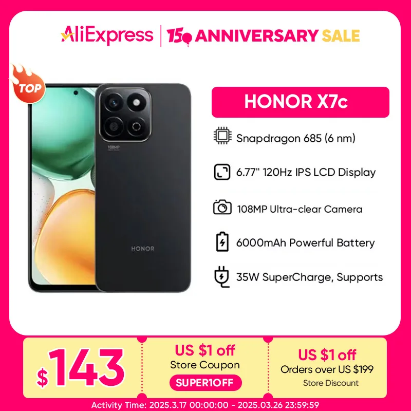 2024 New HONOR X7c 4G Global Version Snapdragon 685 6.77