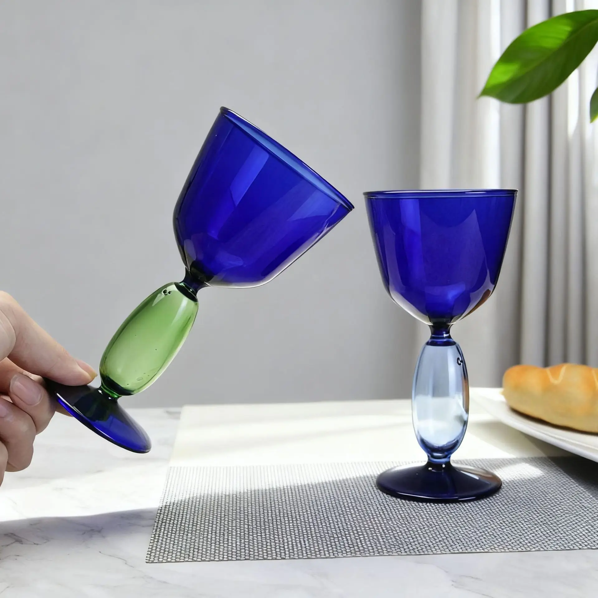 Colorful Stemmed Glass Goblets, Contrast‑Color Mixed Borosilicate Heat‑Resistant Glass Cups, Cocktail Champagne Red Wi Glass Cup