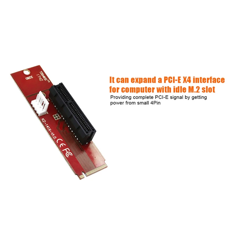 NGFF M.2 Key M2 To PCIE 4X 1X Slot PCIE Adapter For BTC Miner Machine Riser Converter Red Male To Female Card,2PCS