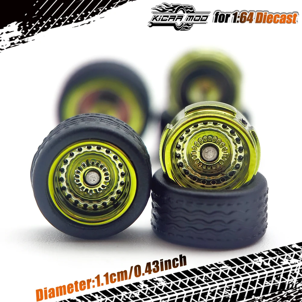 1/64 Modellauto-Räder mit abnehmbaren Gummireifen, geschlossene Speichen, Umbauteile für Druckguss-Spielzeugautos, D:11mm, 1 Set – Detail 13