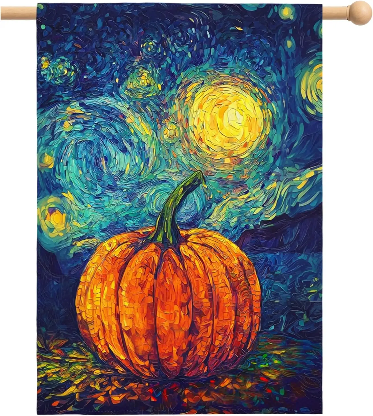 Fall House Flag Pumpkin Yard Flags Van Gogh Art Starry Night Sky Moon Garden Flags Autumn Oil Painting Chinoiserie Thanksgiv uui