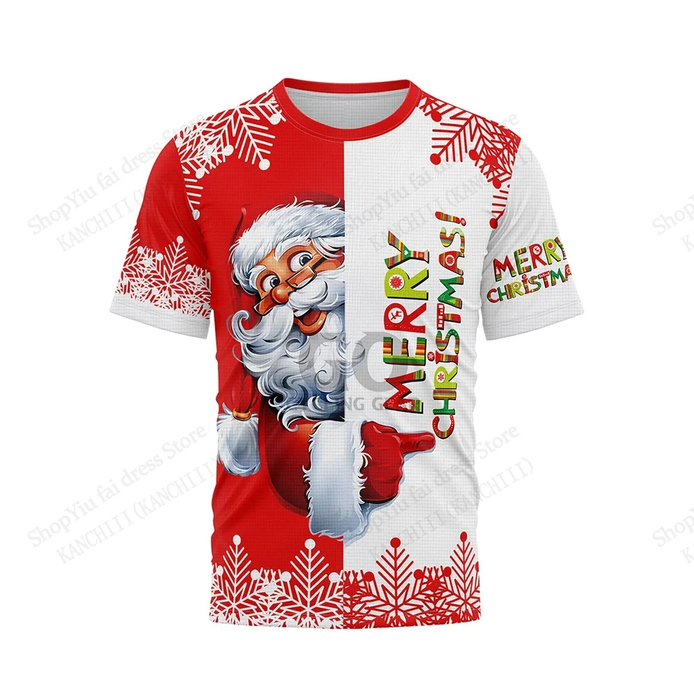 Funny Santa Claus 3D Print T-shirt Men Women Fashion Short Sleeve Tops Tees Merry Christmas Snowflake Tshirt Men Clothing Kids