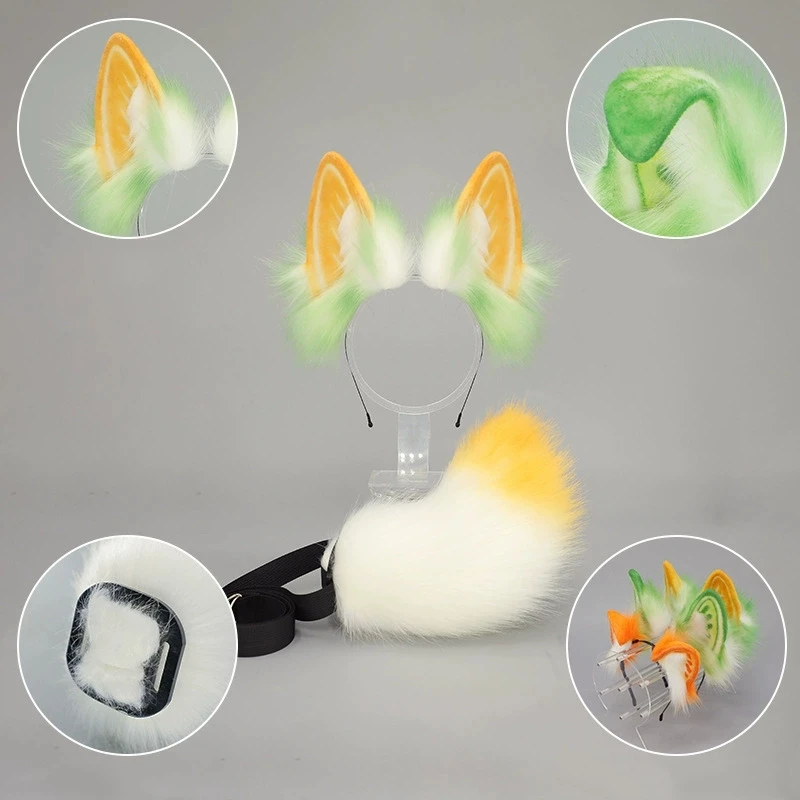 Conjunto de cola de oreja de perro para Halloween, disfraz de Lobo, cola de orejas de animales realista para fiesta de Anime, accesorios de juego de rol para mascotas Kawaii