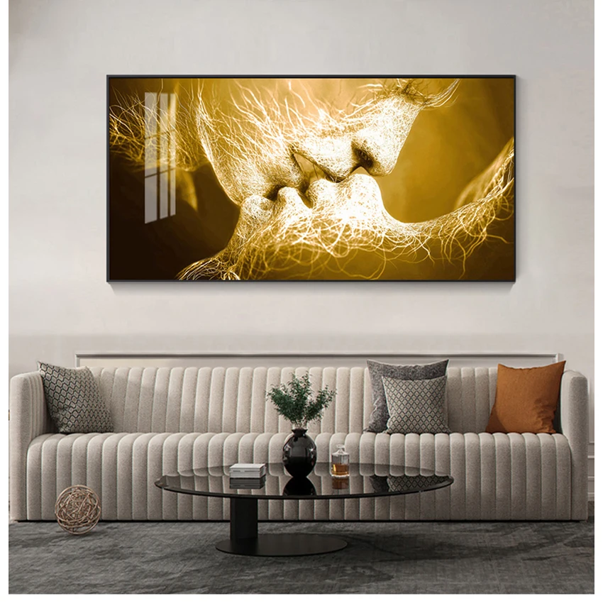 Póster Modular para decoración del hogar, lienzo enmarcado para sala de estar, impresiones en Hd, imágenes, 1 Uds., pared, beso de amor negro, pintura artística abstracta