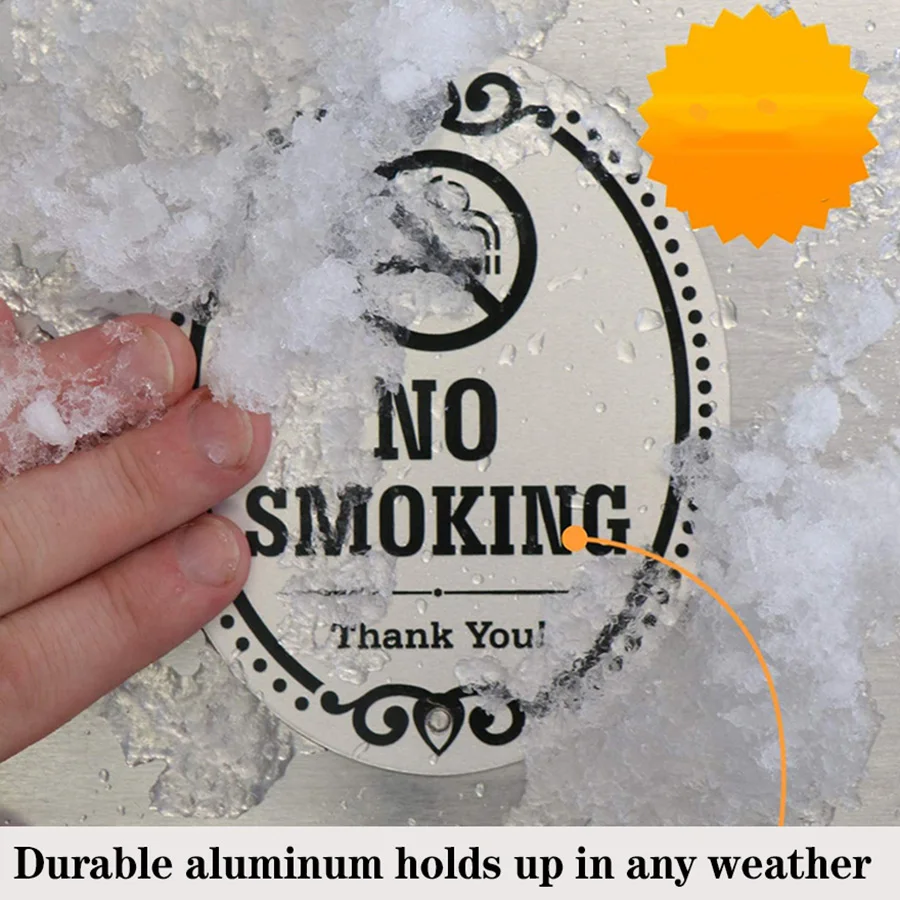 aluminum No smoking sign for business and home use with adhesive sticker to be removed in silver and black