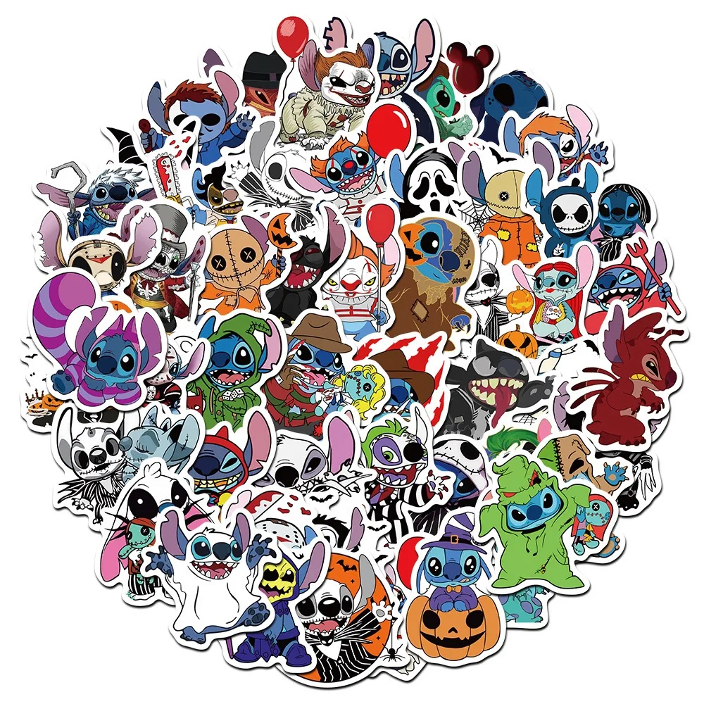 10/50pcs Funny Disney Halloween Stitch Horror Character Anime Stickers DIY Scrapbook Notebook Phone Laptop Luggage Sticker Toy