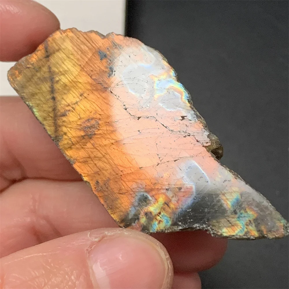 1SET 2PCS Natural Sliced Shell Golden Yellow Light Labradorite Ornaments Blue Orange Pink Purple Light Labrador Stones Specimens