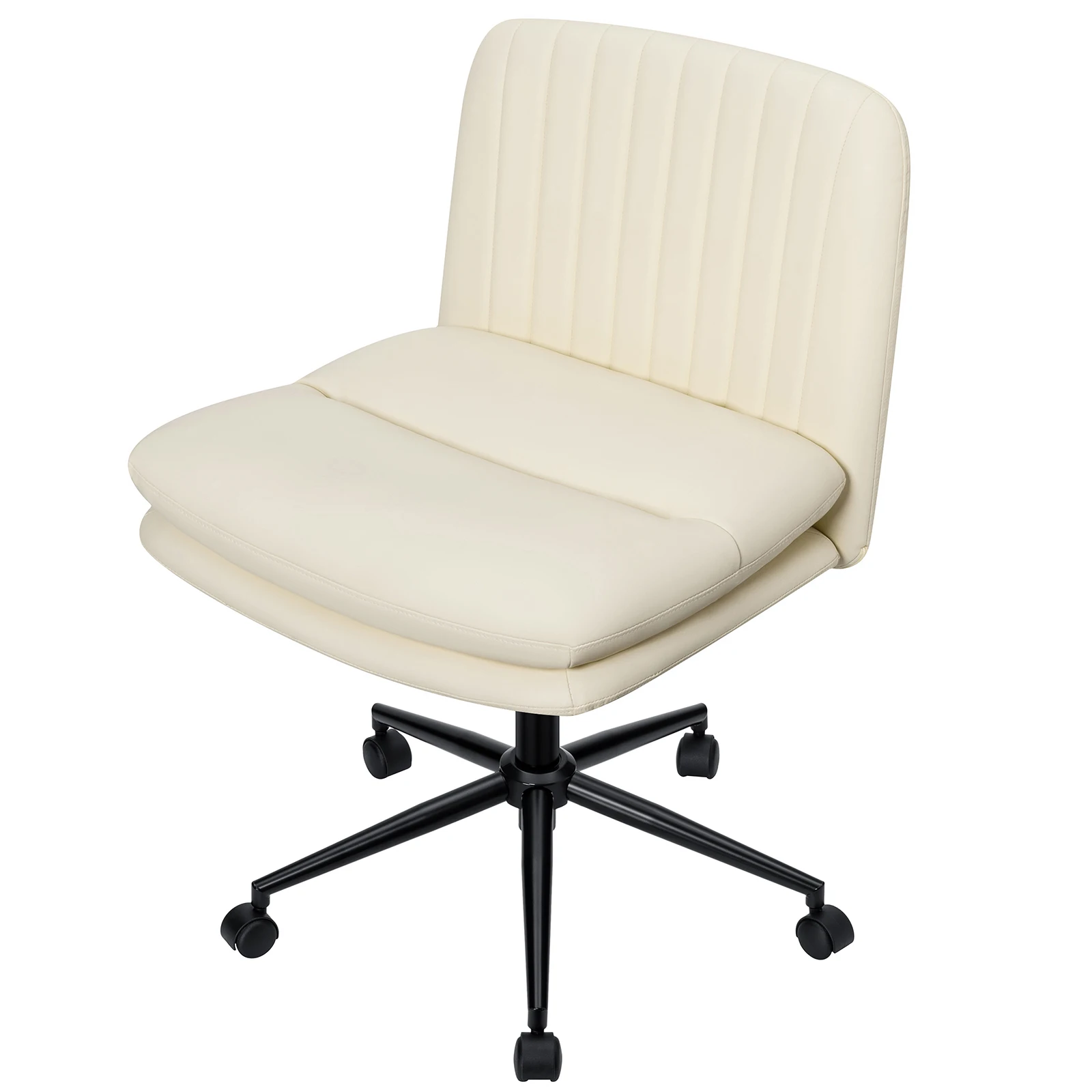 Armless Chair Low Back PU Leather With Height Adjustable With Wheels Swivel Office Computer Vanity Swivel Round Rolling Stool