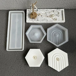 Hexagon Ring Holder Tray Plaster Mold Rectangular Trinket Storage Dish Silicone Mold Ring Holder Concrete Tray Epoxy Resin Mold