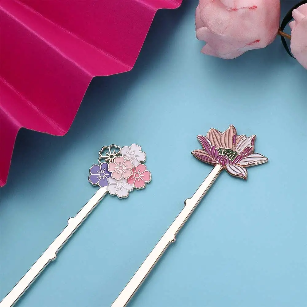 창의적인 다채로운 사쿠라 연꽃 금속 책갈피, 학교 사무용품, 학생 문구, 독서 도우미 페이지 라벨