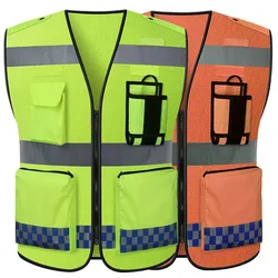 High Visibility Safety Vests With Zipper Pockets for Outdoor Construction Works Cycling Traffic Mesh Breathable Reflective Vest