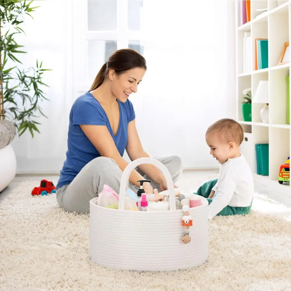 Durable Large Capacity Baby Nappy Organiser Portable Woven Diaper Storage Bag Versatile Detachable Storage Basket for Newborn
